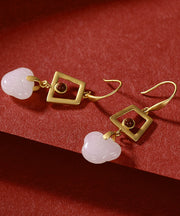 Regular White Sterling Silver Overgild Jade Ball Drop Earrings