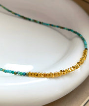 Retro Blue Copper Alloy Gem Stone Beading Graduated Bead Necklace