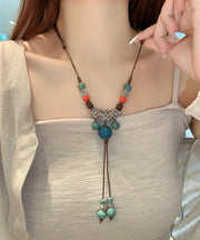 Retro Brown Alloy Ceramic Hemp Rope Tassel Pendant Necklace