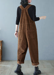 Retro Coffee Pockets Thick Corduroy Jumpsuit Fall