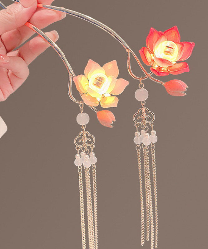 Retro Red Alloy Coloured Glaze Lotus Flower Palace Lantern Hairpin