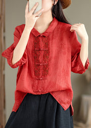 Retro Red Peter Pan Collar Embroidered Shirt Bracelet Sleeve