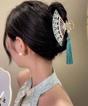 Retro Red Zircon Pearl Floral Fan Tassel Hairpin