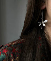 Retro Silk Sterling Silver Hollowing Out Butterfly Drop Earrings