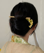 Retro Yellow Floral Green Sandalwood Hairpin