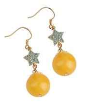 Retro Yellow Sterling Silver Amber Beeswax Star Drop Earrings