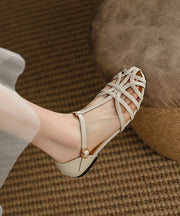 Silver Flat Sandals Cowhide Leather Fine Splicing Hollow Out