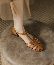 Silver Flat Sandals Cowhide Leather Fine Splicing Hollow Out