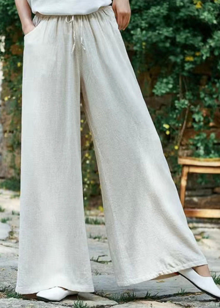 Simple Apricot Lace Up Pockets Linen Pants Summer