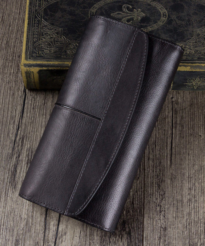 Simple Brown Durable Genuine Calf Leather Wallet Purse