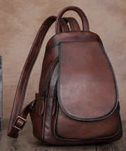 Simple Brown Large Capacity Genuine Calf Leather Backpack Bag