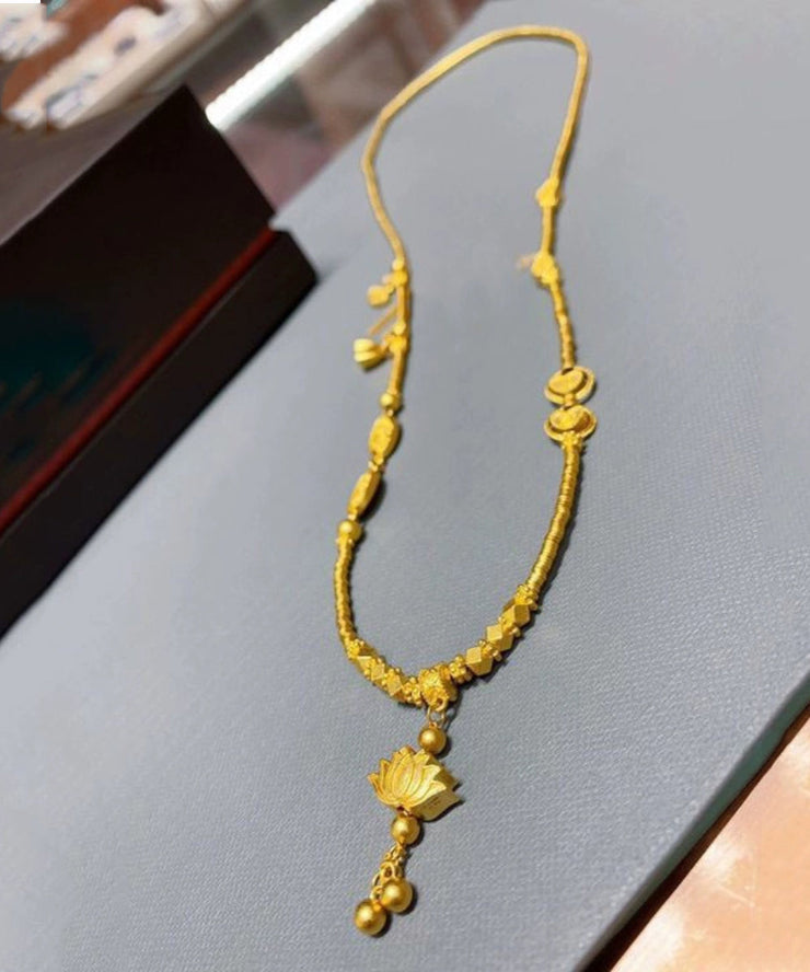 Simple Gold Alloy Lotus Tassel Pendant Necklace