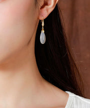 Simple Gold Copper Jade Agate Water Drop Drop Earrings