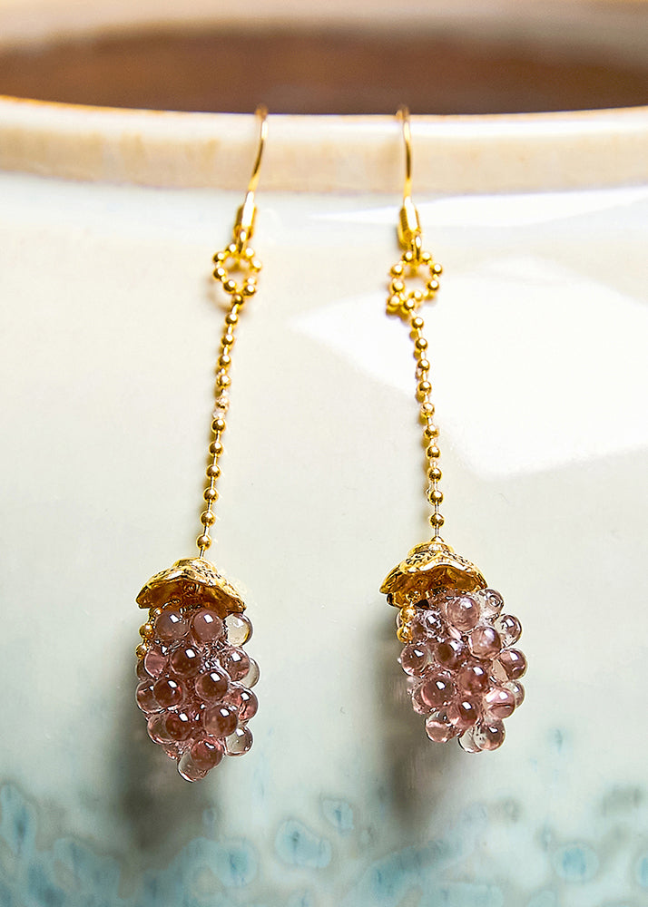 Simple Grapes Acrylic 14K Gold Long Drop Earrings