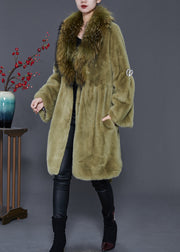 Simple Grass Green Raccoon Hair Collar Mink Velvet Coats Spring