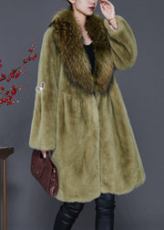 Simple Grass Green Raccoon Hair Collar Mink Velvet Coats Spring