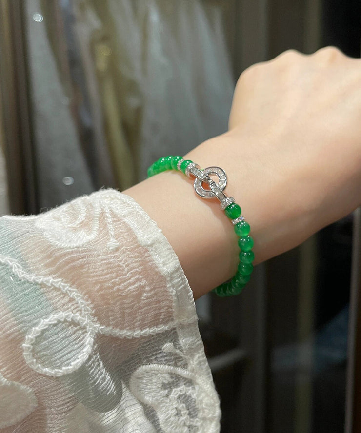 Simple Green Sterling Silver Jade Bracelet