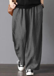 Simple Grey Pockets High Waist Cotton Pants Summer