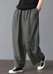 Simple Grey Pockets High Waist Cotton Pants Summer