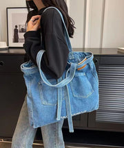 Simple Navy Letter Denim Durable Satchel Bag Handbag