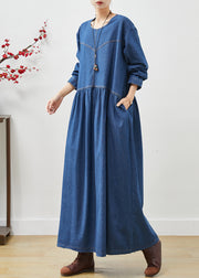 Simple Navy Oversized Denim Long Dress Spring