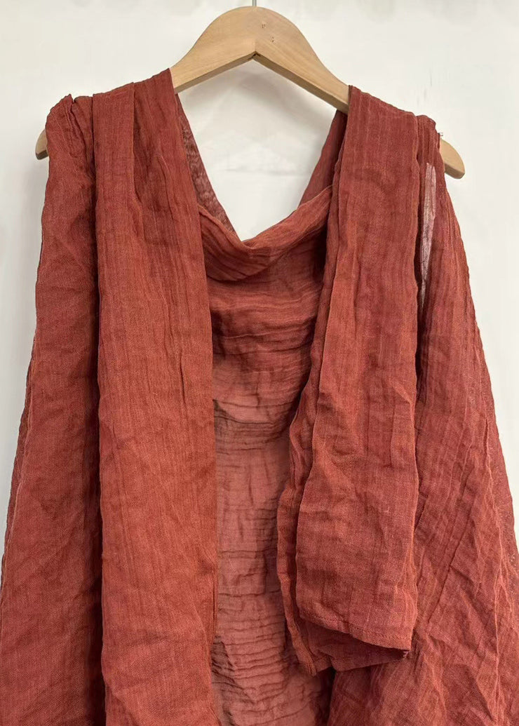 Simple Red Asymmetrical Solid Linen Cardigan Sleeveless