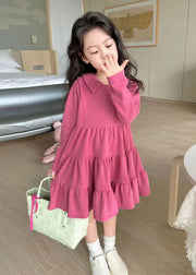 Simple Rose Patchwork Wrinkled Kids Long Dresses Fall