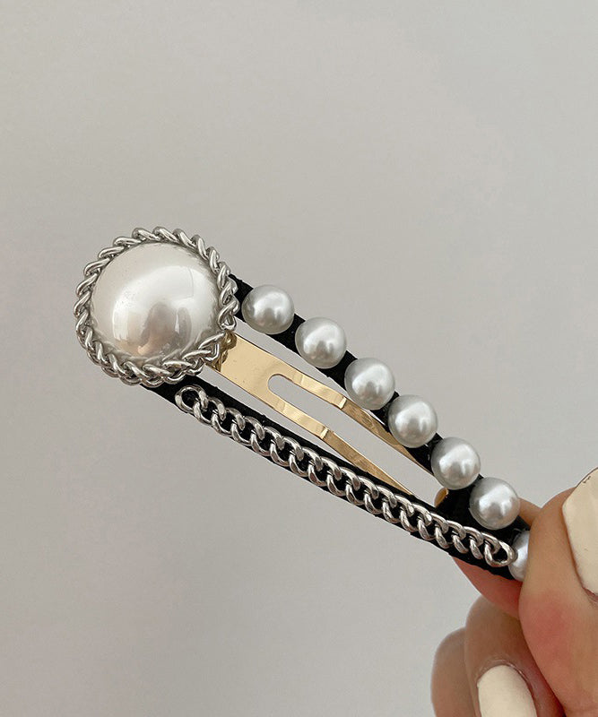 Simple Silk Alloy Pearl Love Chain Hairpin