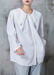 Simple White Double-layer Collar Cotton Shirt Tops Spring