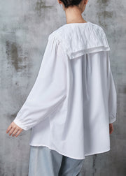 Simple White Double-layer Collar Cotton Shirt Tops Spring