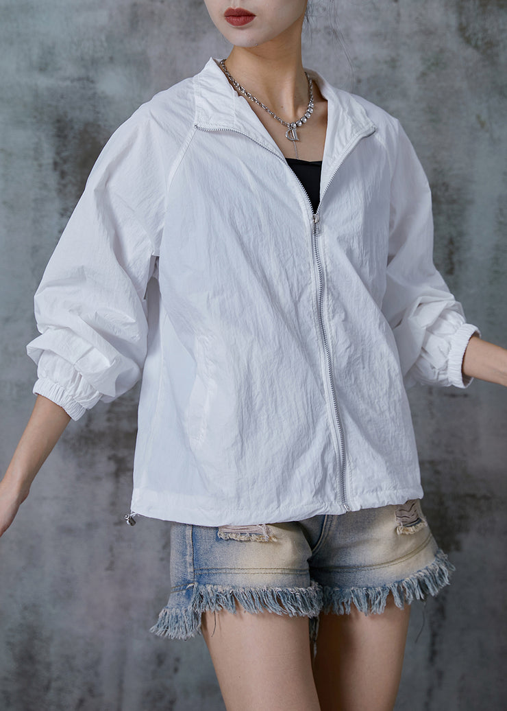 Simple White Oversized Zippered Cotton Coat Summer