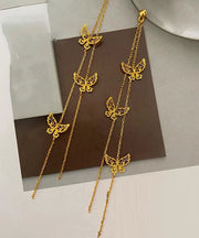 Skinny Gold Ancient Gold Butterfly Tassel Drop Earrings