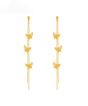 Skinny Gold Ancient Gold Butterfly Tassel Drop Earrings