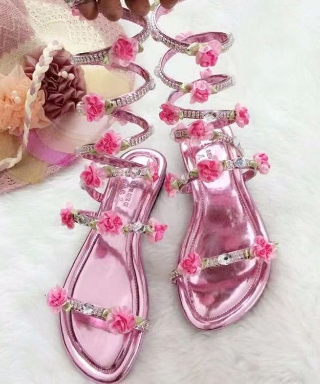 Snake Shaped Entangled Flower Rhinestone Roman Flat Sexy Sandals