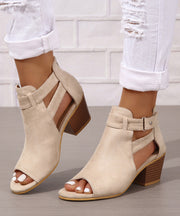 Soft Splicing Chunky Sandals Peep Toe Grey Suede