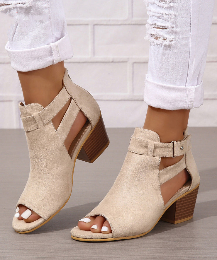 Soft Splicing Chunky Sandals Peep Toe Grey Suede