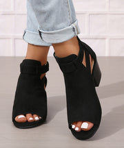 Soft Splicing Chunky Sandals Peep Toe Grey Suede