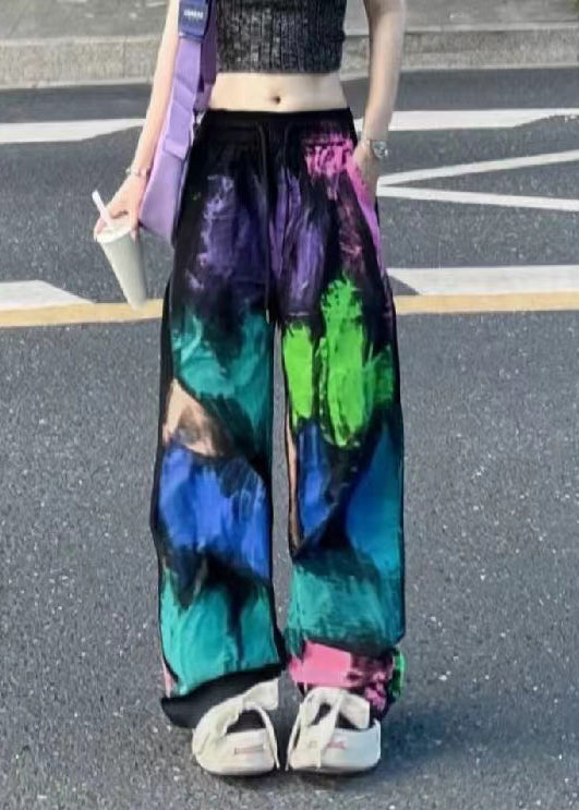 Streetwear Tie Dye Elastic Waist Wide Leg Pants Summer