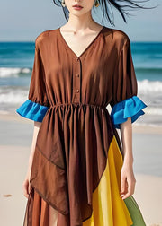 Style Asymmetrical Design Chiffon Patchwork Cotton Dresses Summer