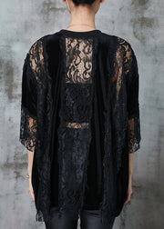 Style Black Hollow Out Patchwork Lace Shirts Summer