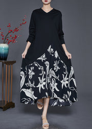 Style Black Oversized Patchwork Cotton Long Dress Spring