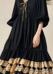 Style Black Oversized Patchwork Lace Cotton Holiday Dress Spring