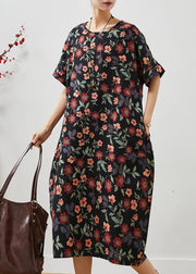 Style Black Oversized Print Cotton Vacation Dresses Summer