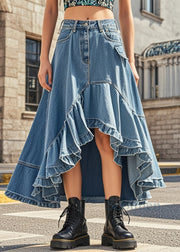 Style Blue Ruffled Exra Large Hem Denim Skirts Spring