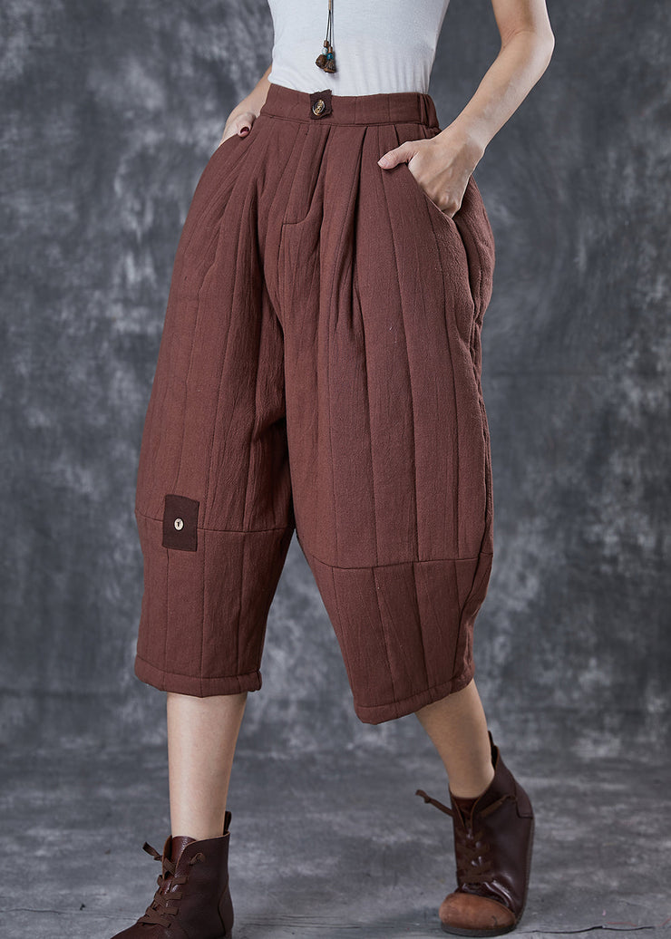 Style Coffee Oversized Patchwork Fine Cotton Filled Harem Pants Winter