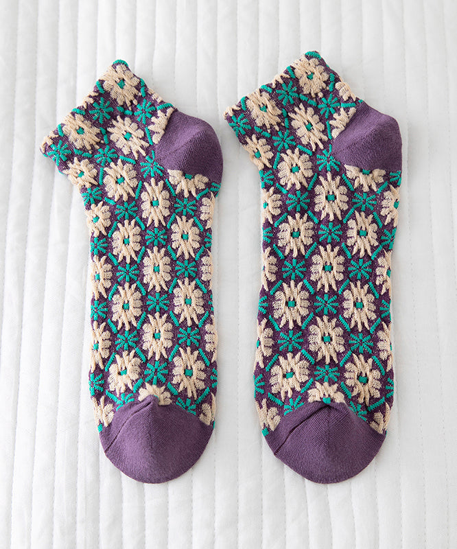 Style Floral Jacquard Women Cotton Low Cut Socks