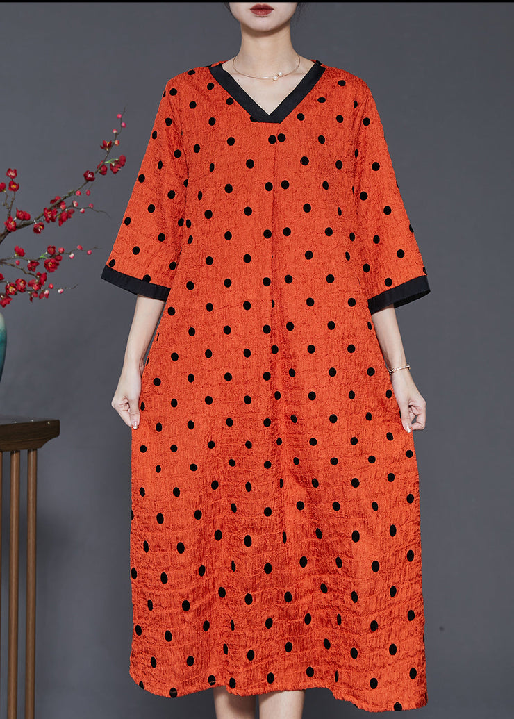 Style Orange V Neck Print Linen Maxi Dresses Summer