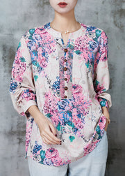 Style Pink Oversized Print Cotton Shirt Spring