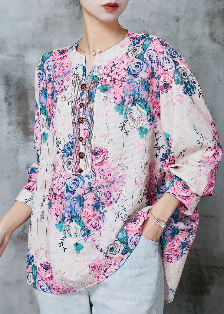 Style Pink Oversized Print Cotton Shirt Spring