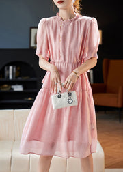 Style Pink Ruffled Drawstring Patchwork Chiffon Dresses Summer